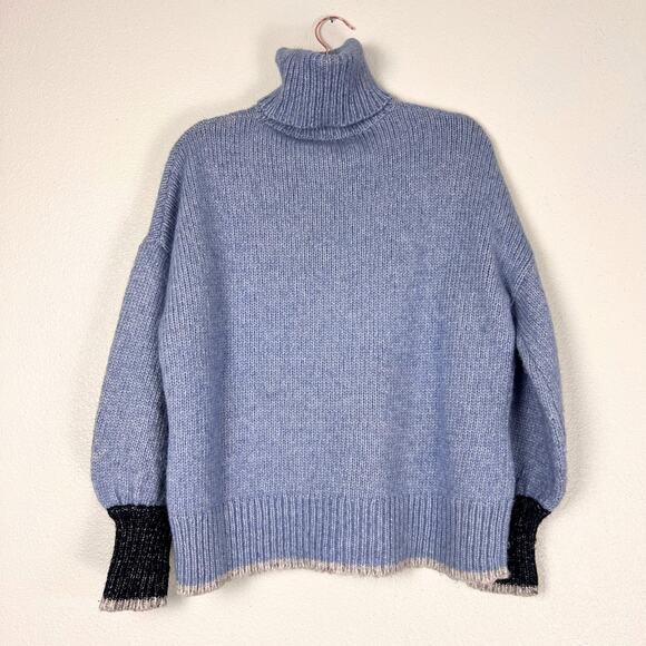 La Ligne Big Blue Oversized Turtleneck Sweater Alpaca Blend Balloon Sleeve Knit - Picture 5 of 8